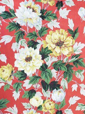 Vintage Floral Fabric Home Decor Curtain Cotton Orange Yellow Green 46" x 6 Yds